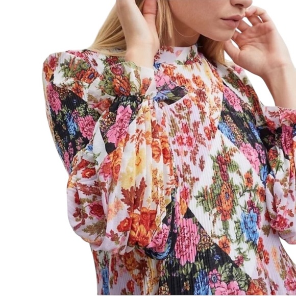 Anthropologie Shara Floral Pleated Midi Dress Size XS - Picture 10 of 15